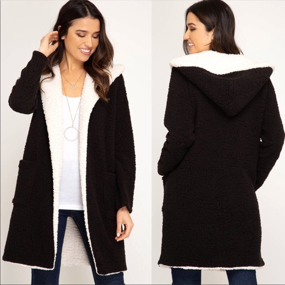 ✨LAST 1✨ 🎁Black Hooded Shearling Fleece Jacket - Picture 2 of 6
